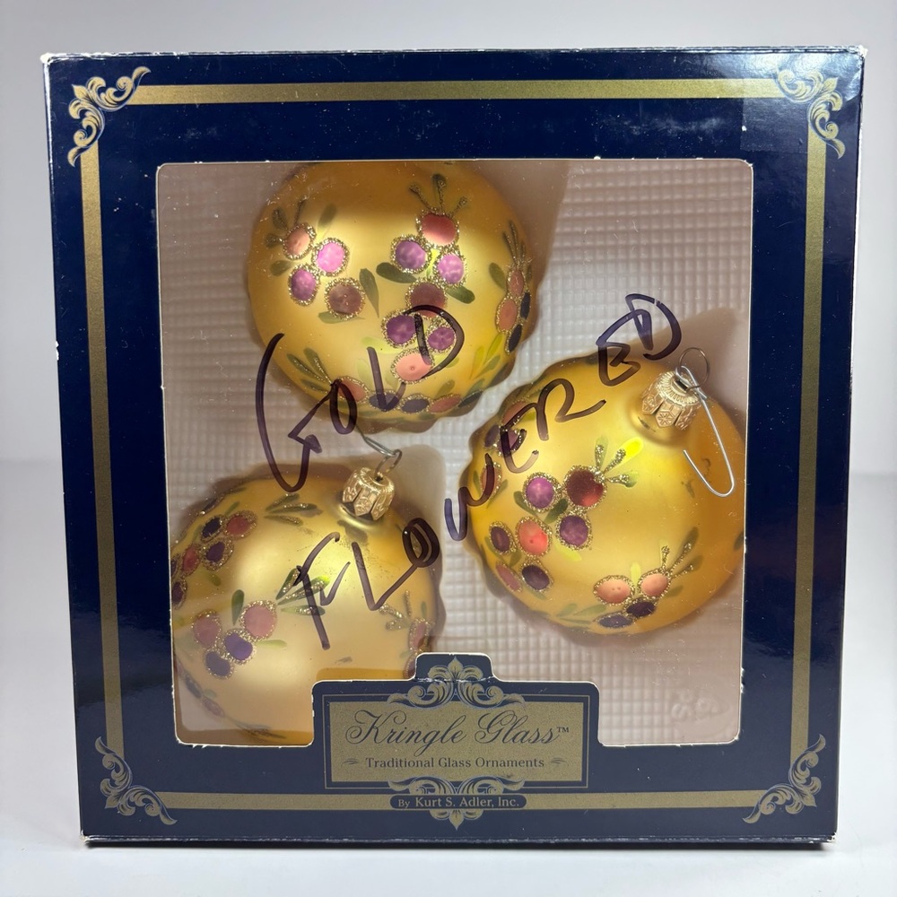 Kurt‎ Adler Kringle Christmas Ornaments in Box  Blown Glass Poland Gold Vintage